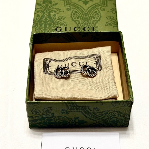 Gucci Jewelry - Gucci Interlocking G Torchon Stud Earrings - Aged Sterling Silver 925 - Full Set